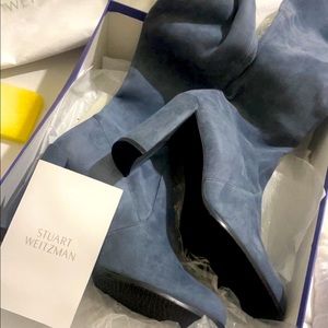 Pretty light blue denim thigh high boots